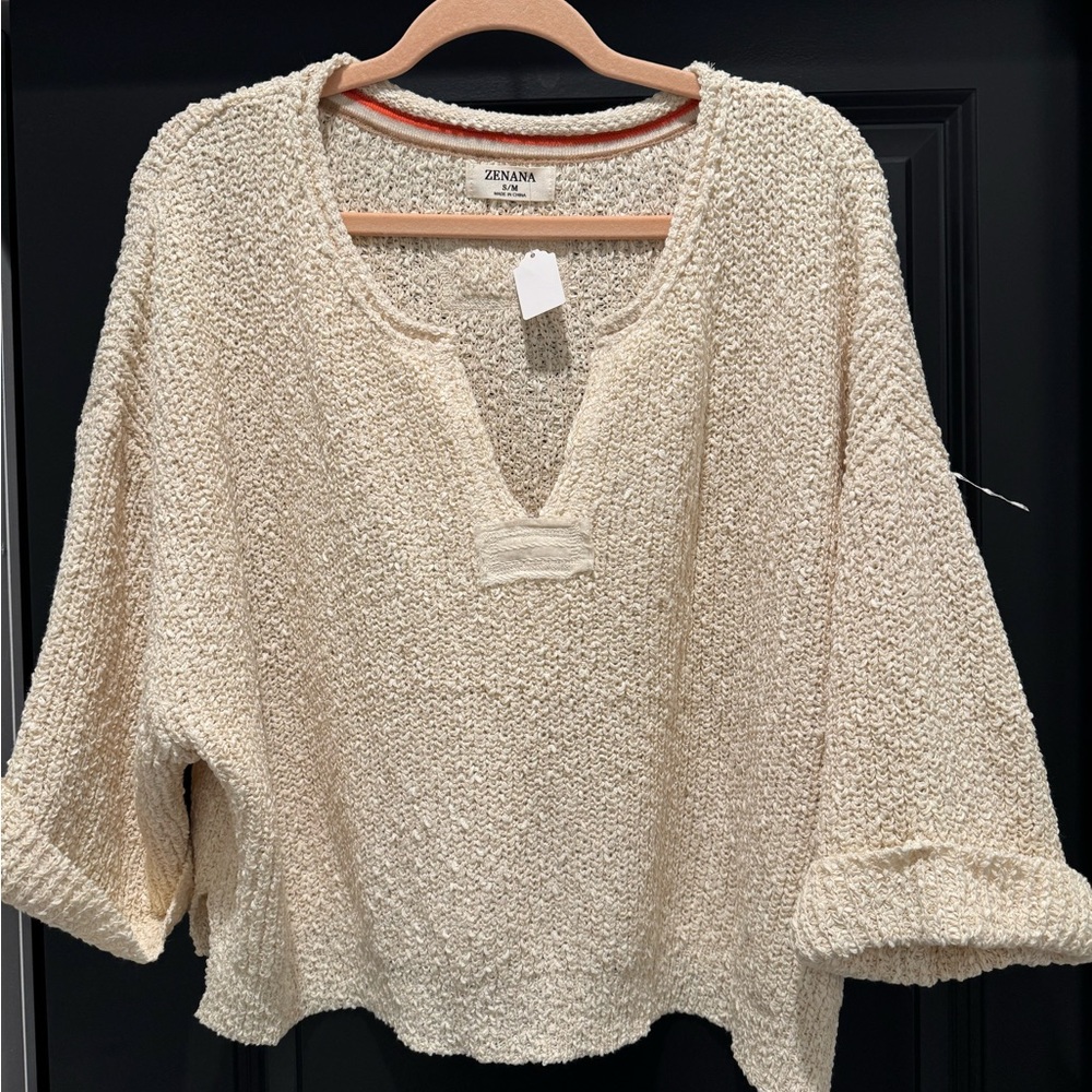 Zenana Outfitters Cream Textured Knit Top
